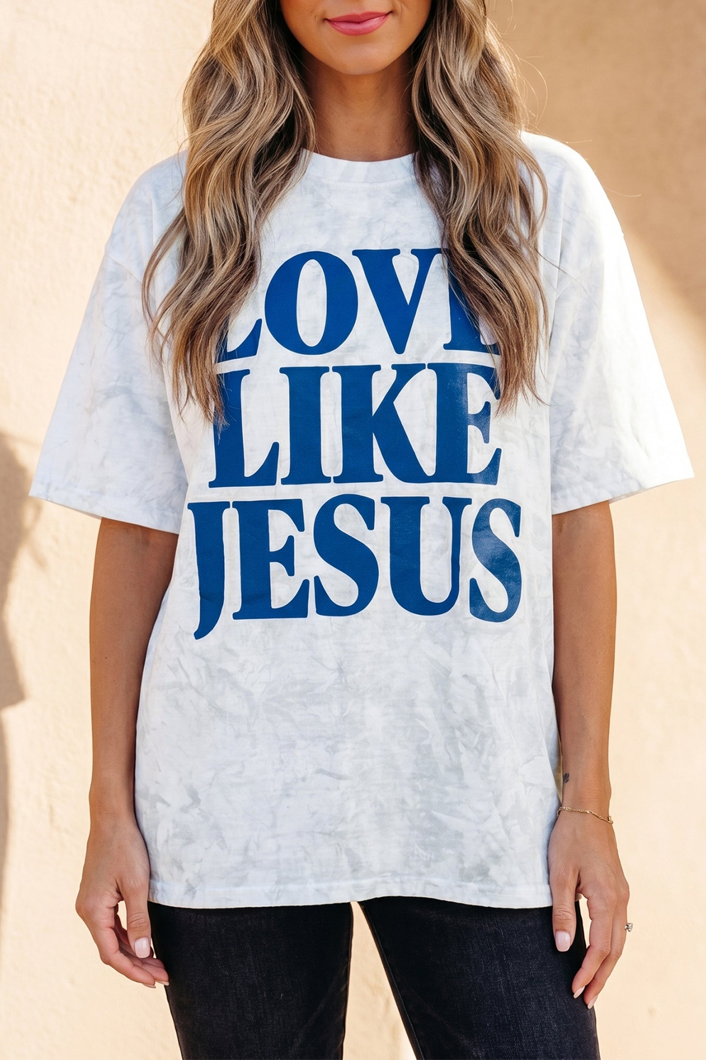 LOVE LIKE JESUS Gray Camo Oversized Tee