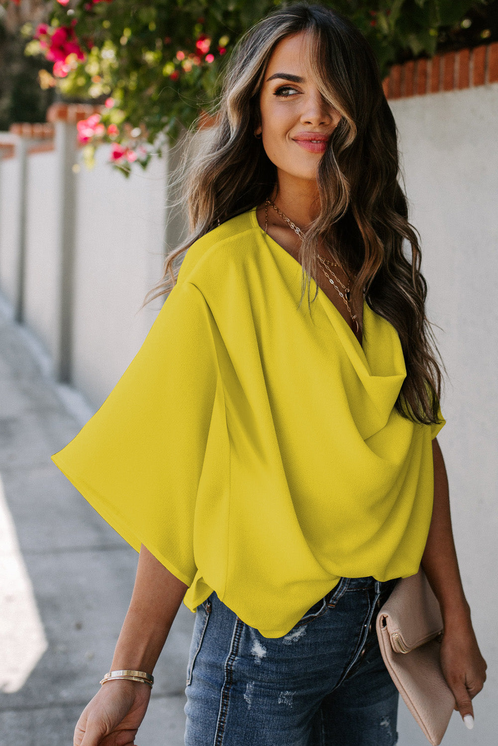Draped Short Sleeve Blouse