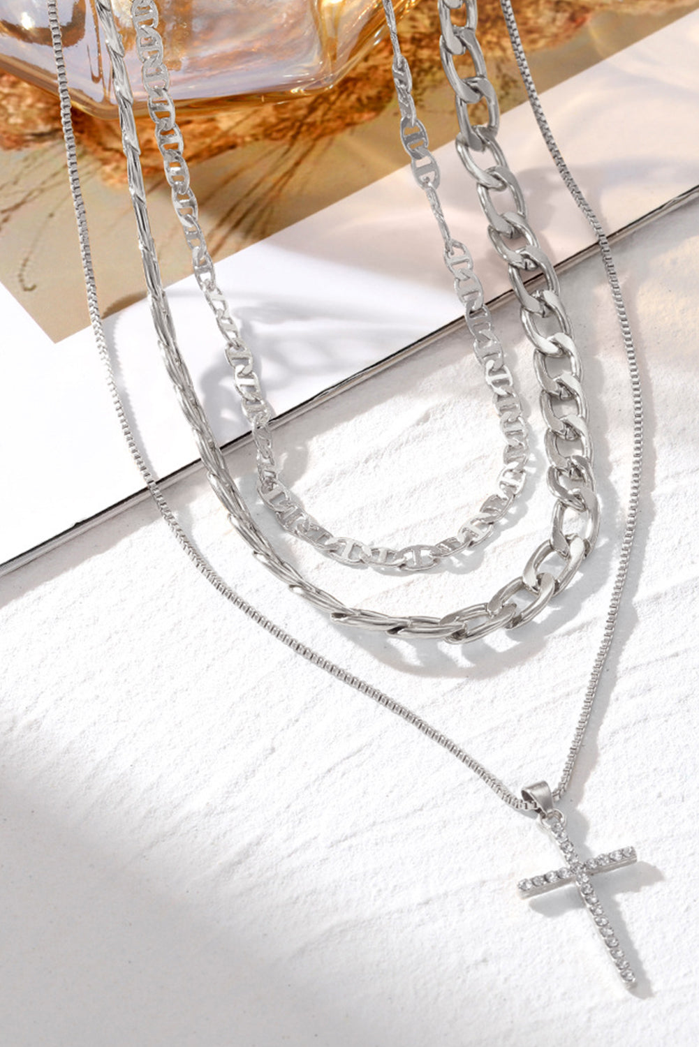 Elegant Alloy Cross Pendant Layering Necklace