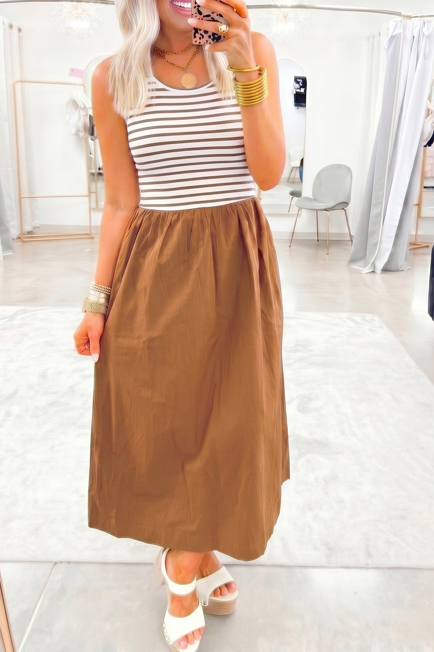 Chestnut Striped Maxi Dress