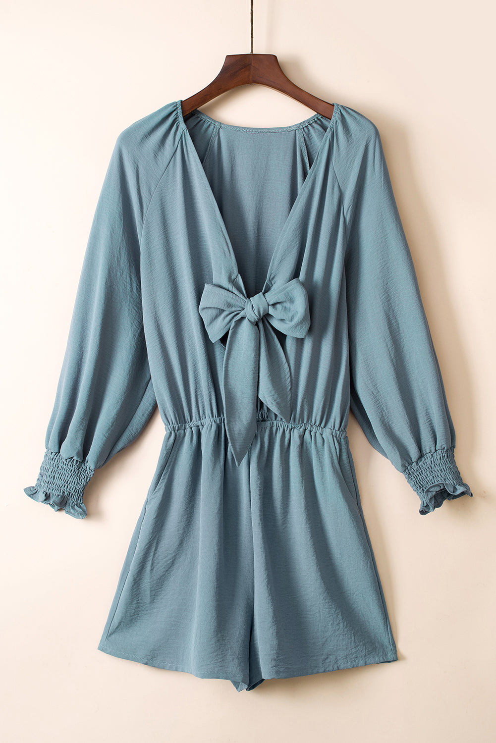 Deep V-Neck Puff Sleeve Romper