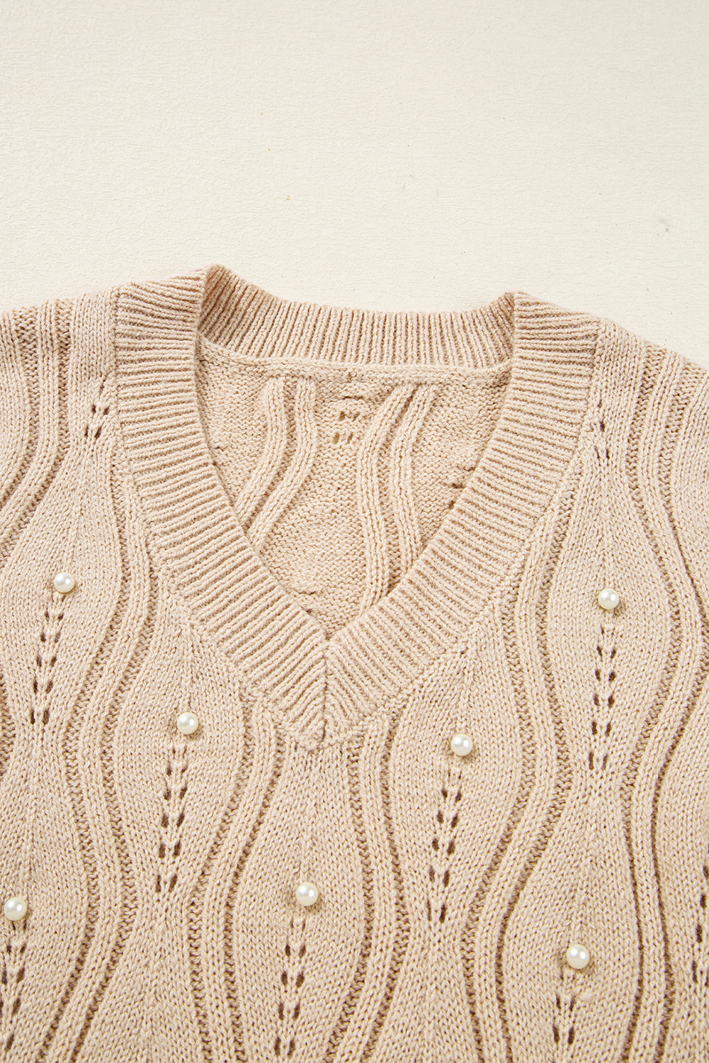 Smoke Gray Pearl Lace Pointelle Sweater
