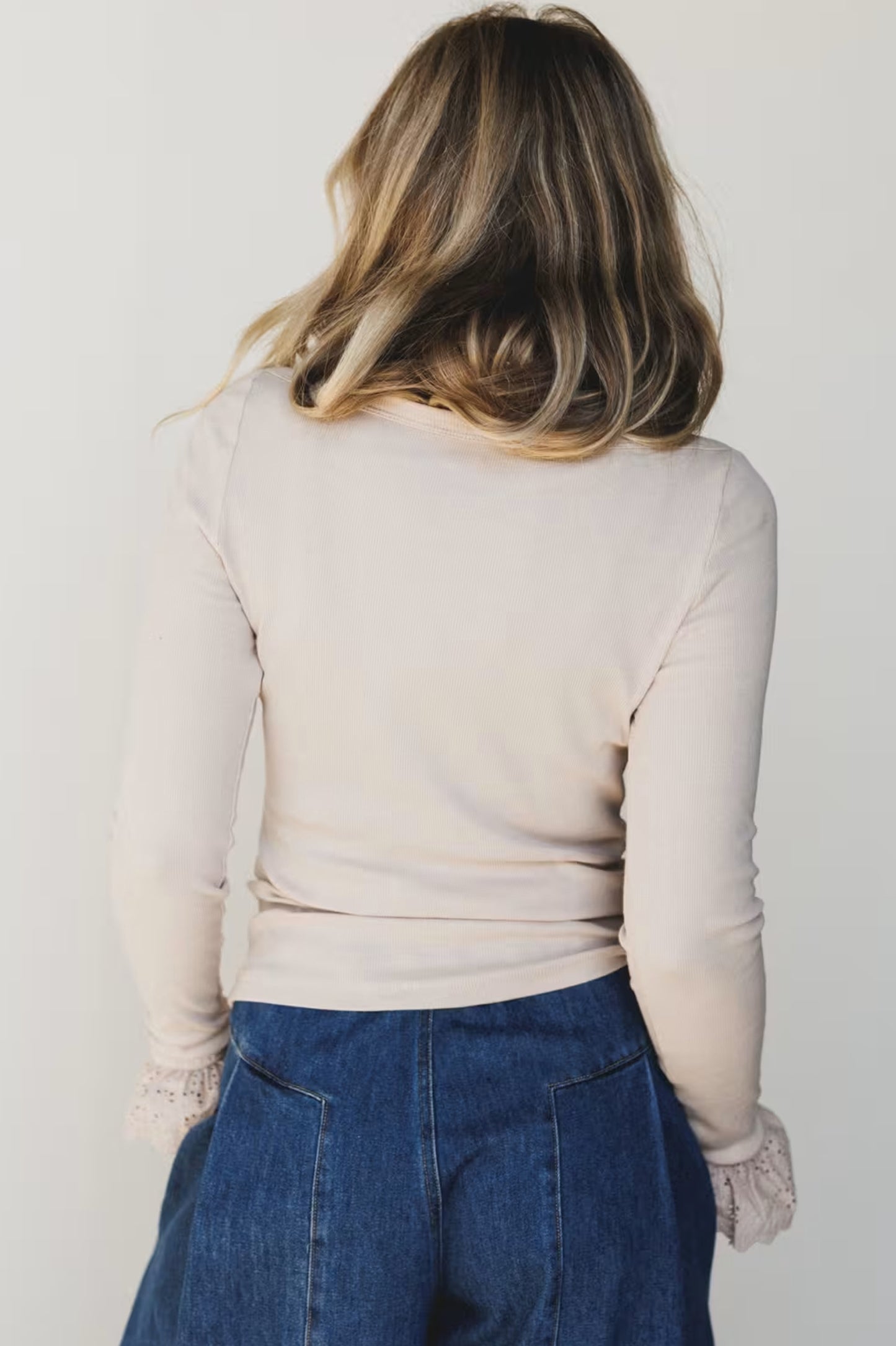 Cream Lace Cuff Long Sleeve Top