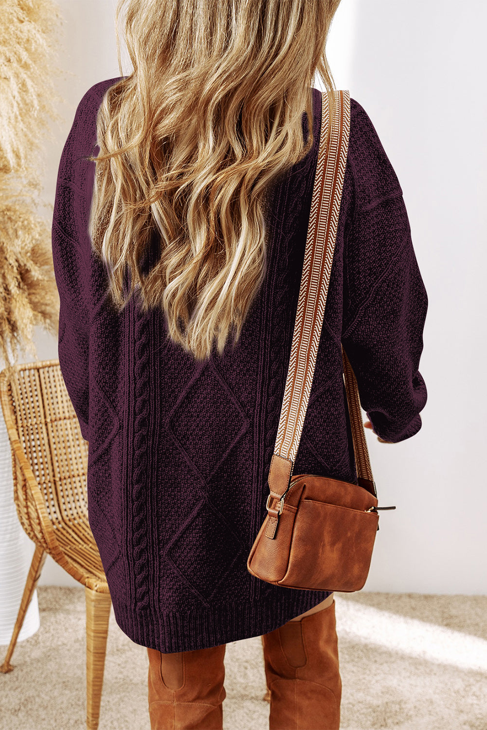 Cable Knit Drop-Shoulder Sweater Dress