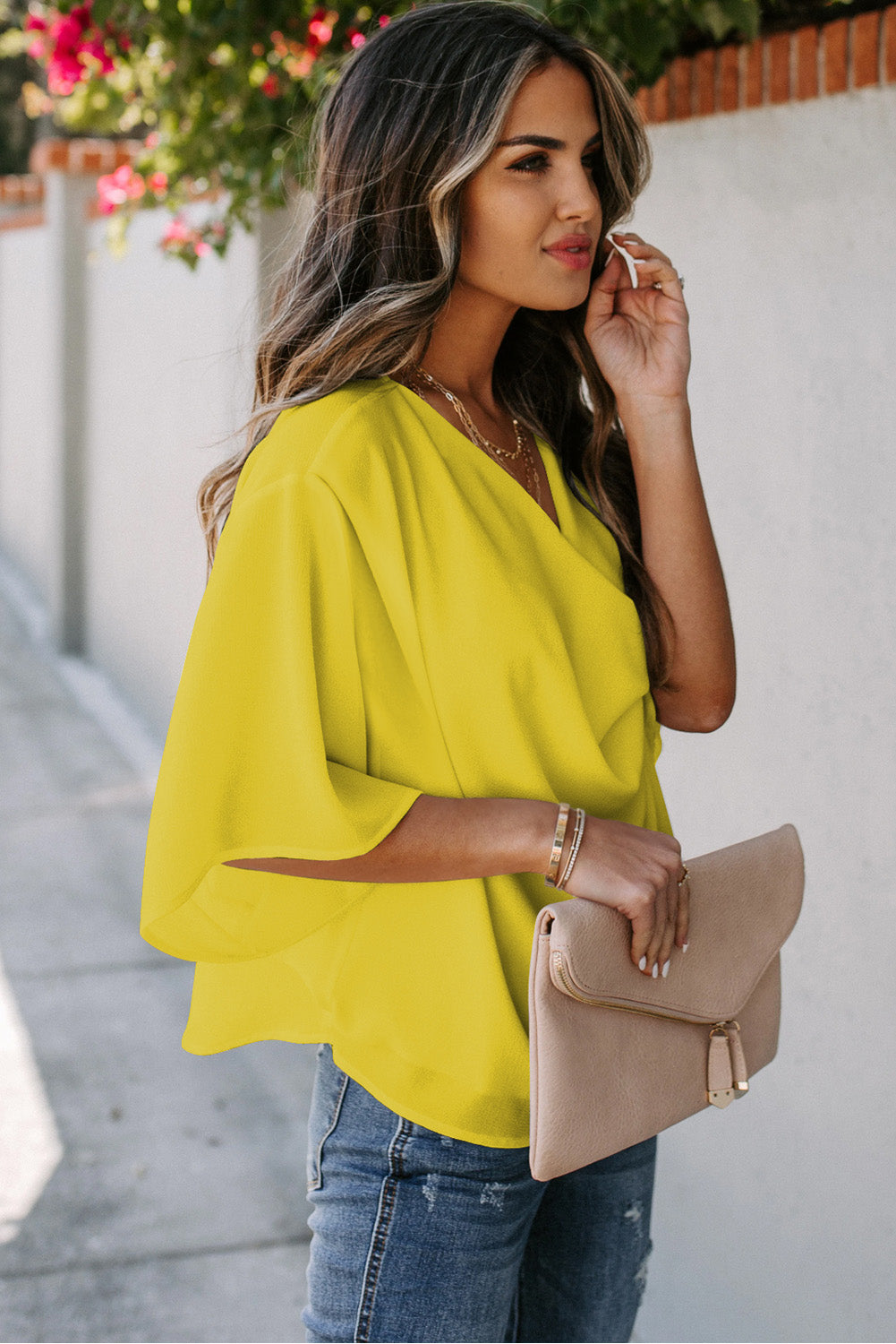 Draped Short Sleeve Blouse