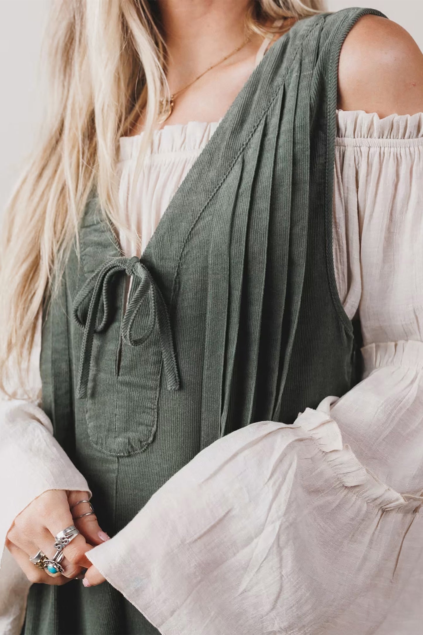 Corduroy Tie Neck Romper