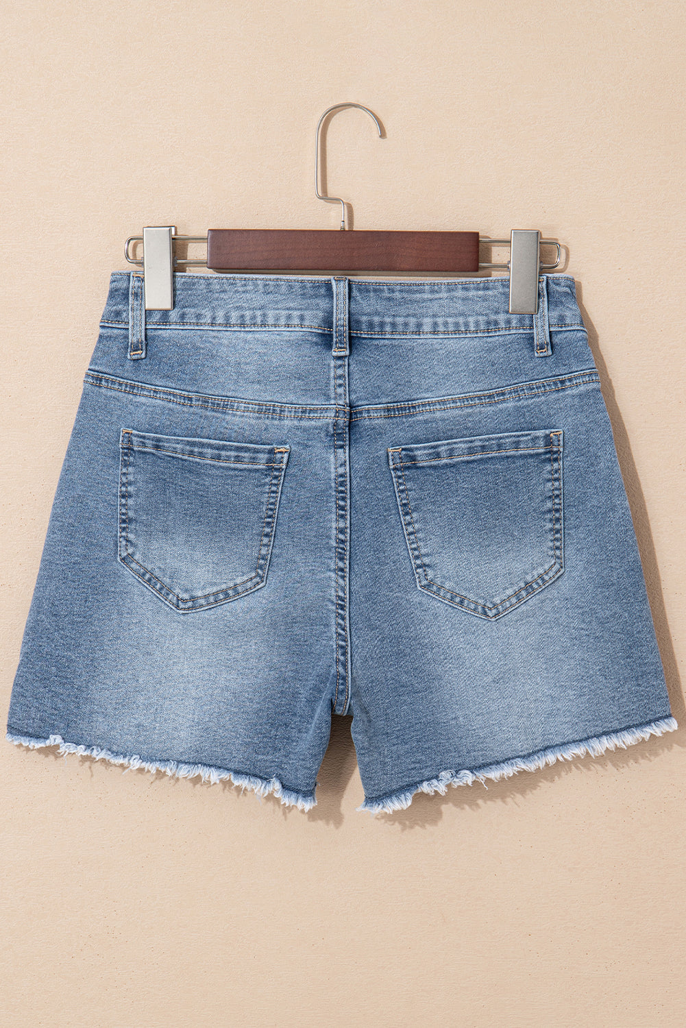 Pearl Embellished Raw Hem Denim Shorts