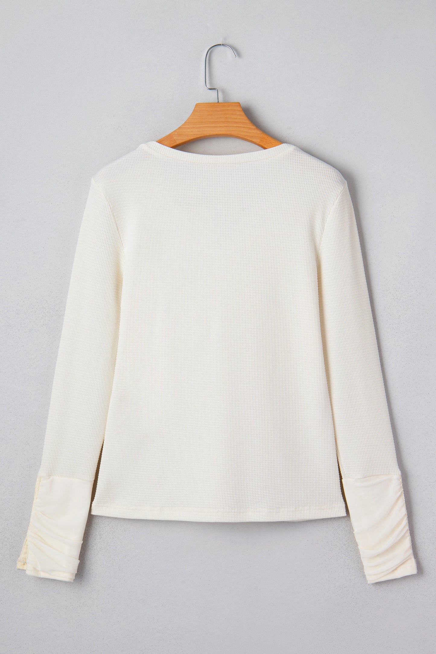 Beige V-Neck Lace Detail Long Sleeve Top