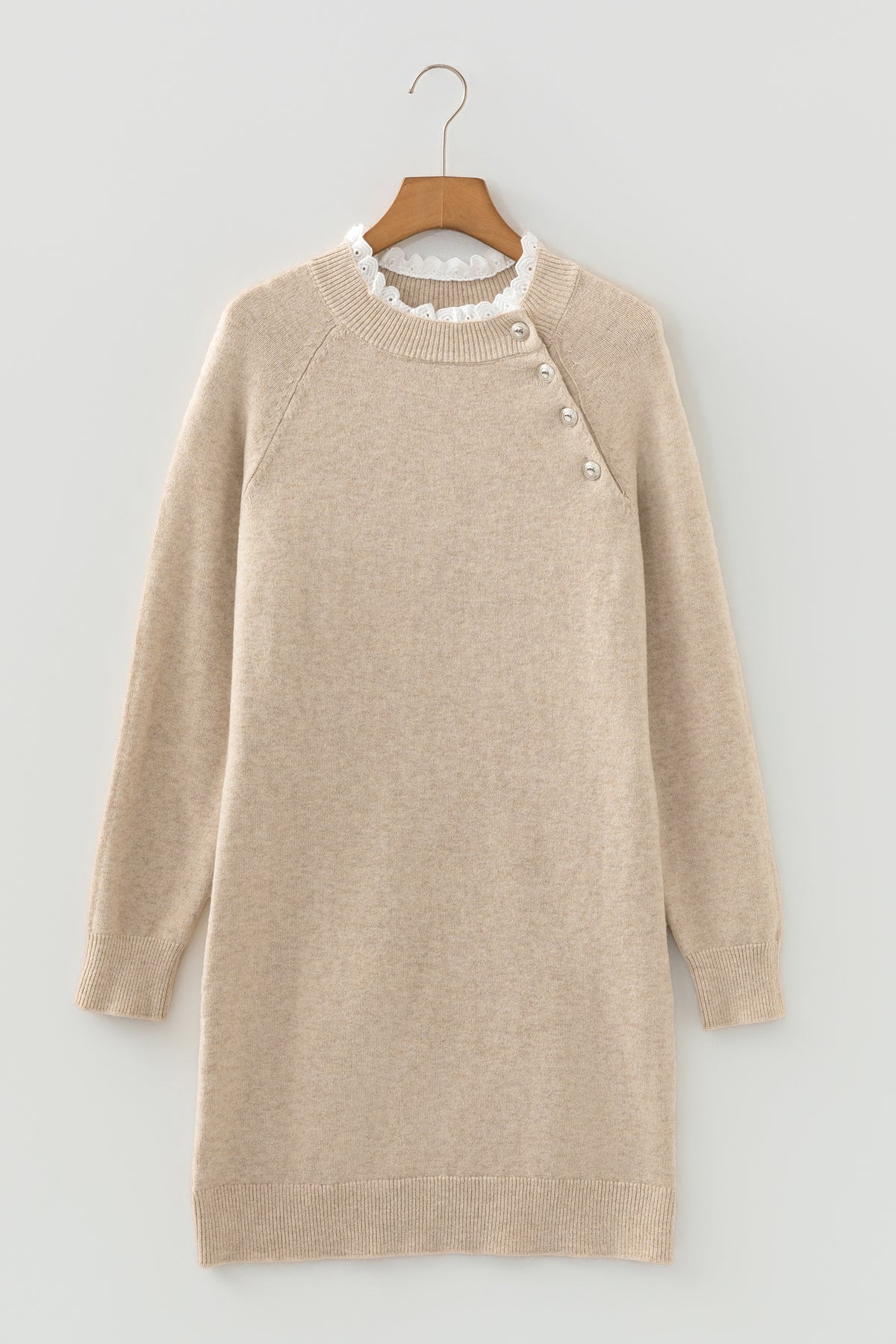Parchment Lace-Trim Button Sweater Dress