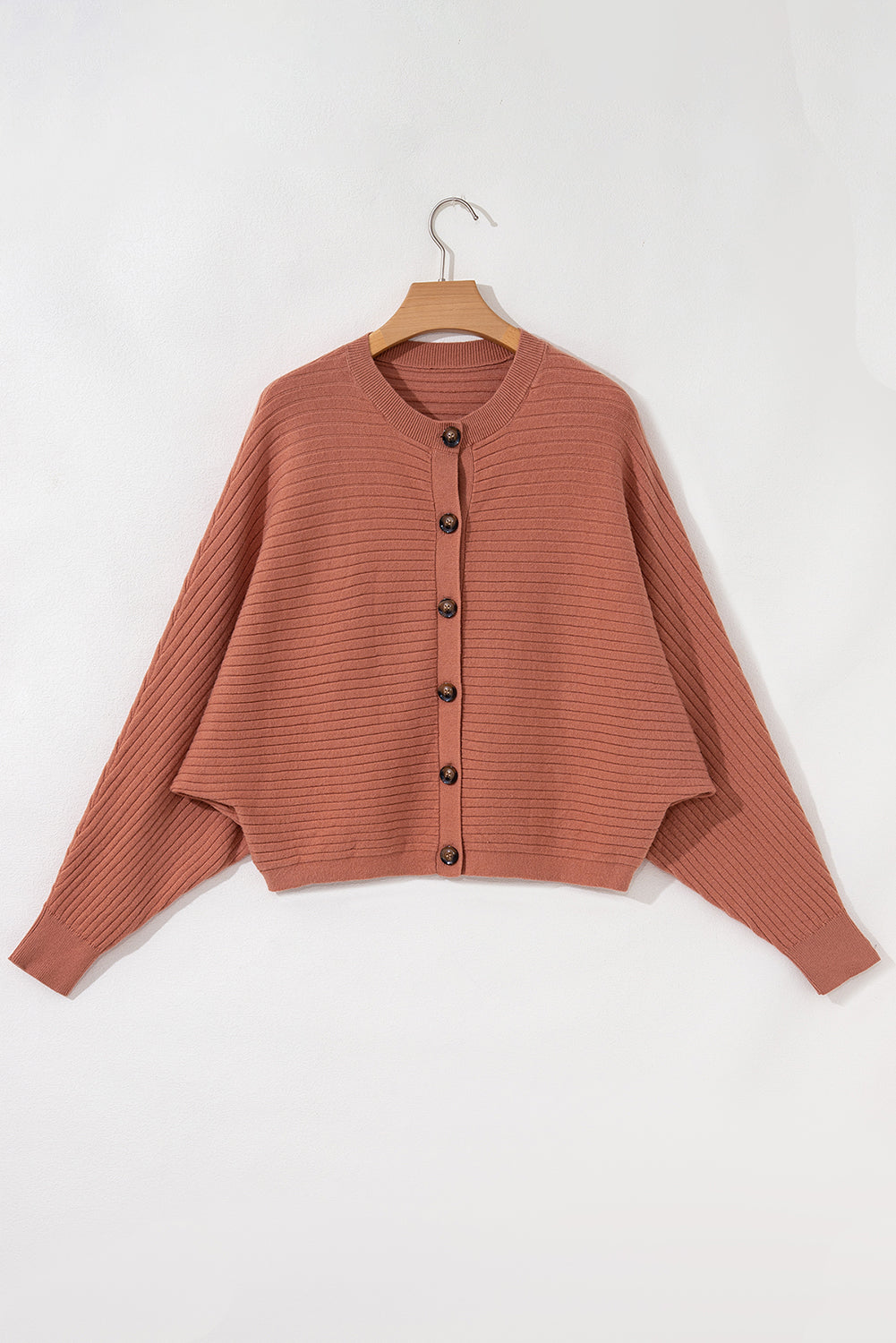 Apricot Pink Rib Knit Dolman Sleeve Cardigan