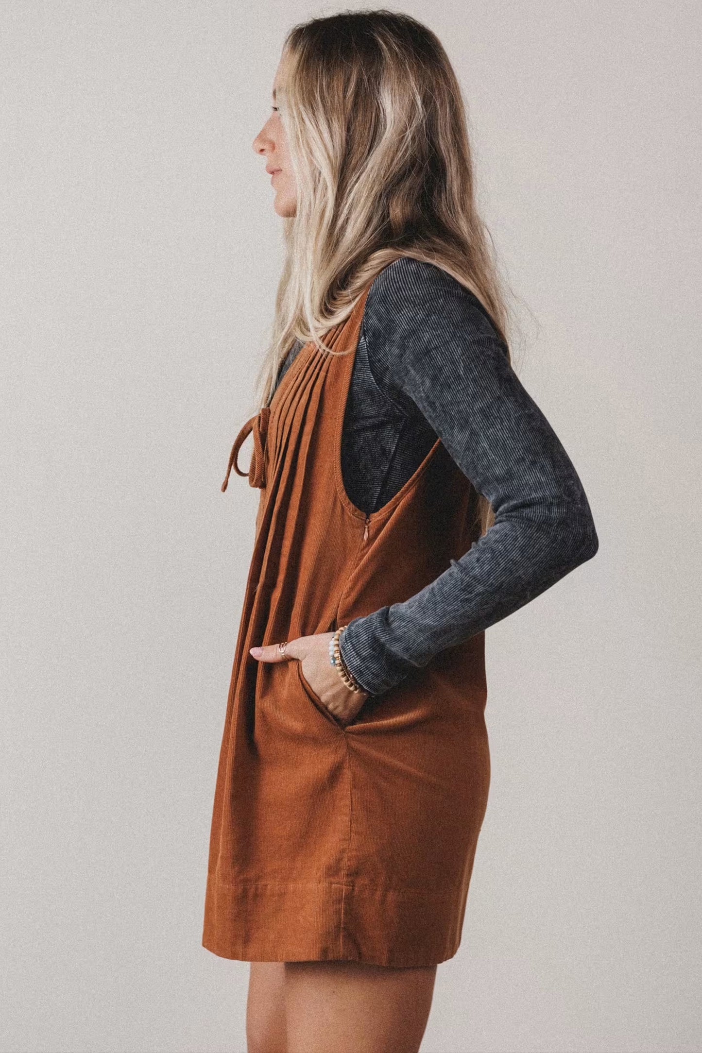 Corduroy Tie Neck Romper