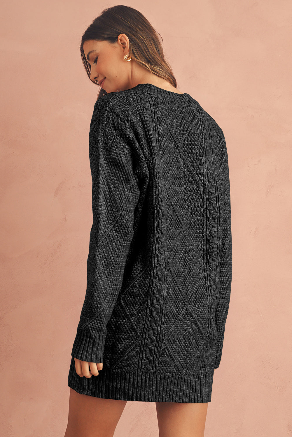 Cable Knit Drop-Shoulder Sweater Dress