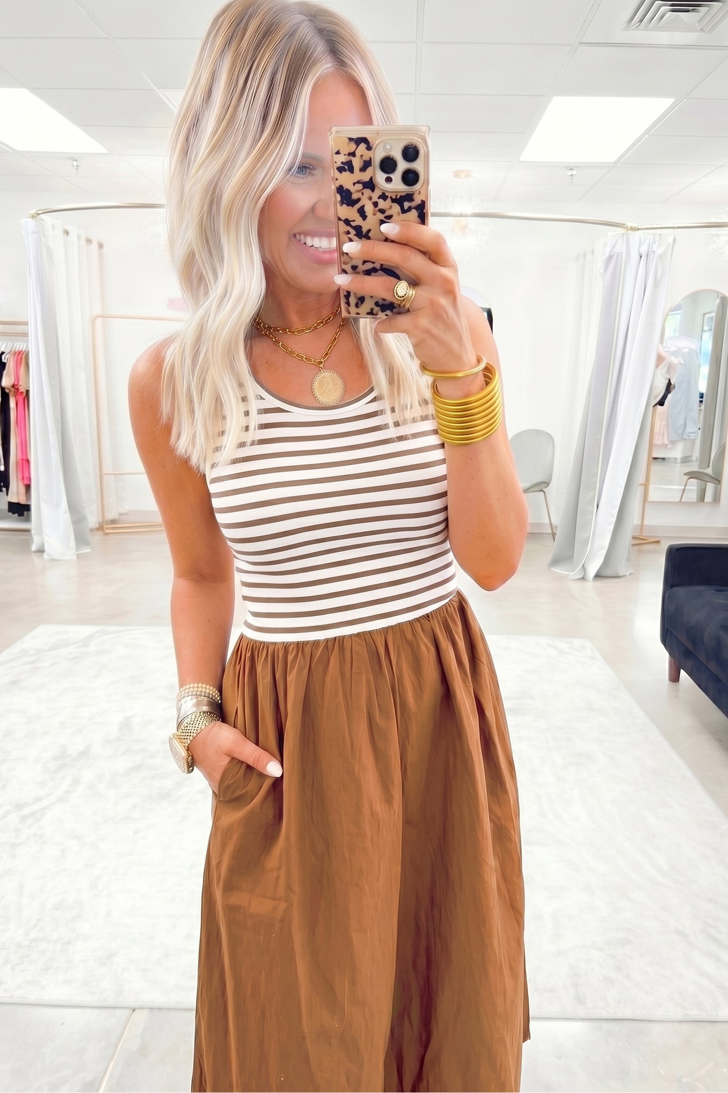 Chestnut Striped Maxi Dress