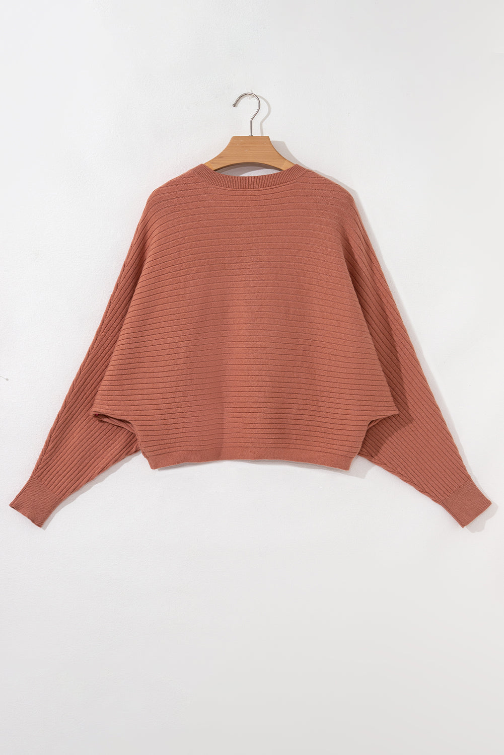 Apricot Pink Rib Knit Dolman Sleeve Cardigan