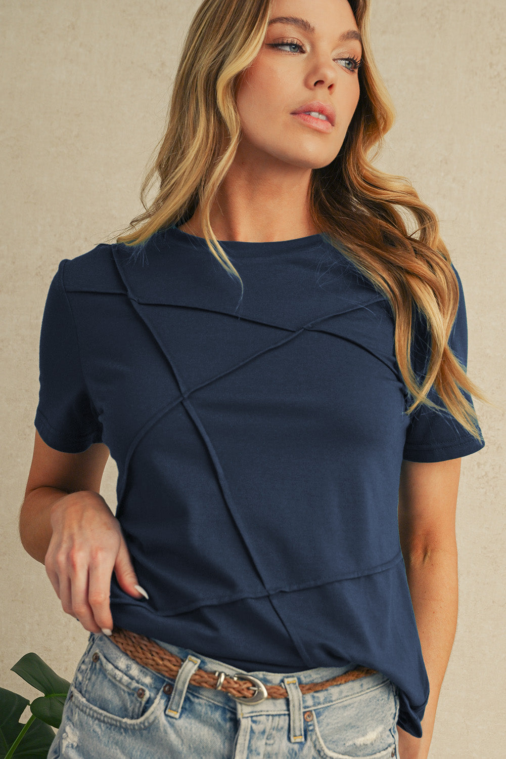 Modern Grey Solid Color Round Neck T Shirt