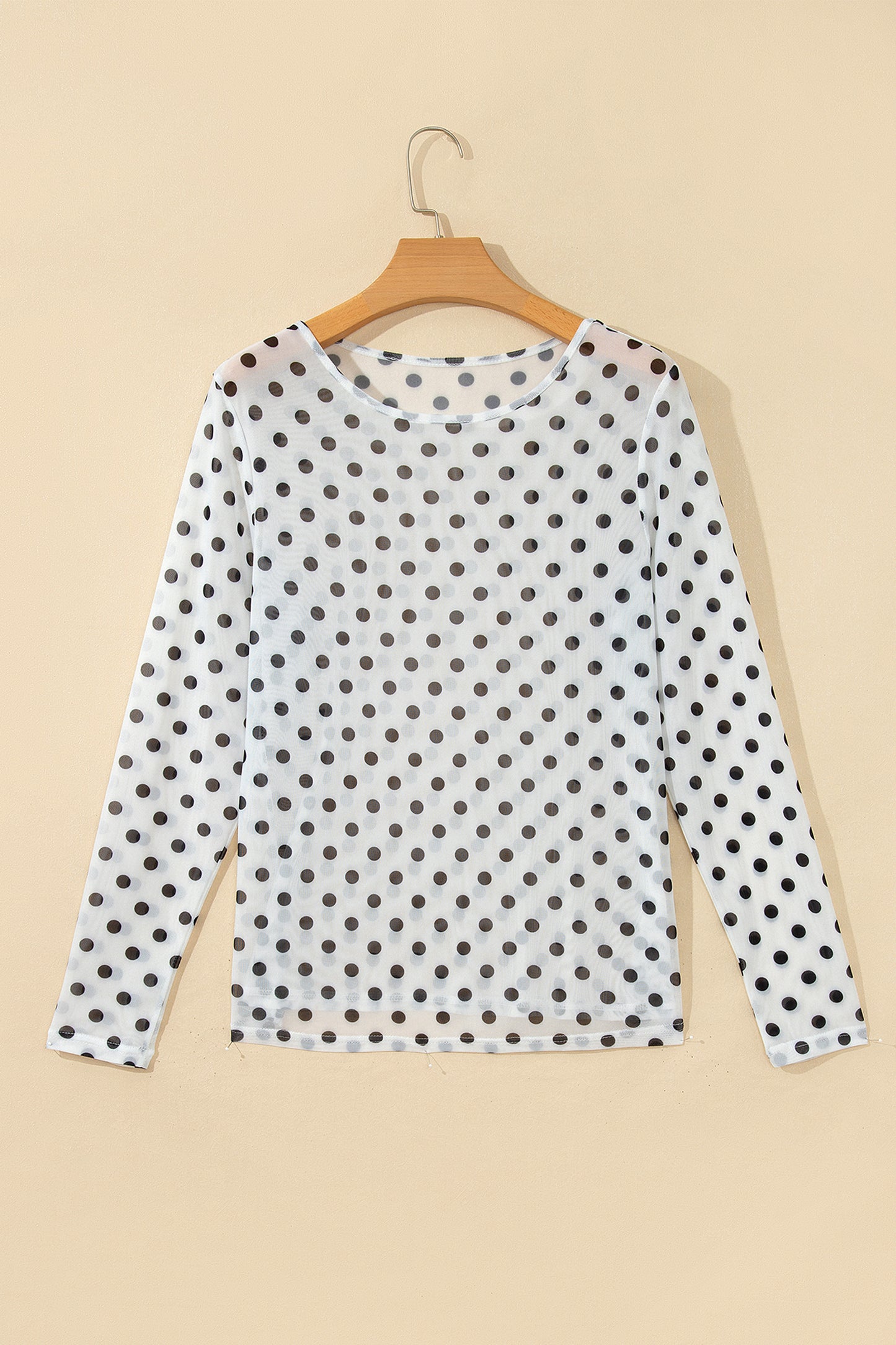 Black Polka Dot Mesh Long Sleeve Top