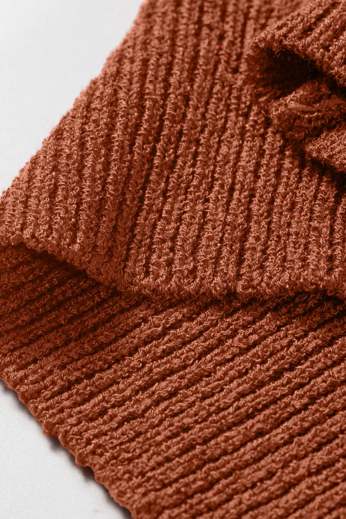 Coffee Ribbed Knit Short-Sleeve Sweater