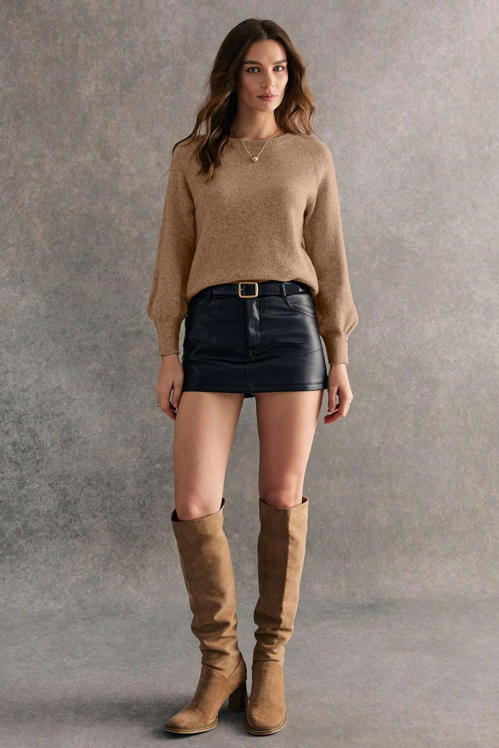 Button-Cuff Raglan Sleeve Knit Sweater